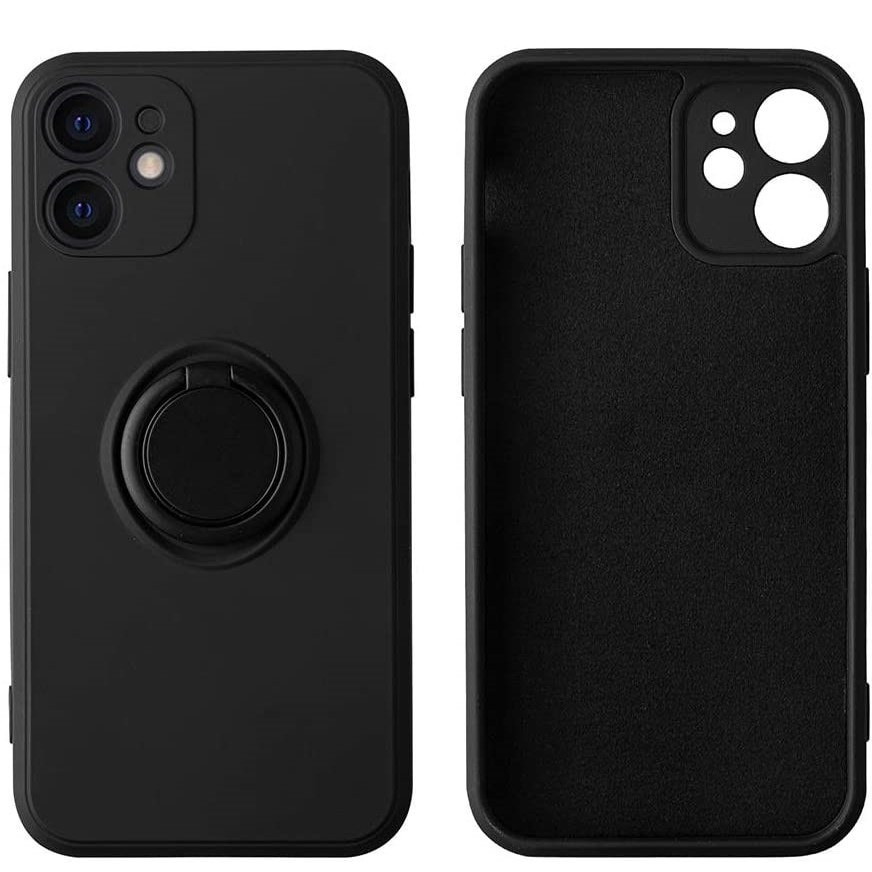 Husa protectie Flippy compatibila cu Apple iPhone 11 Liquid Silicone Ring cu suport rotativ Negru