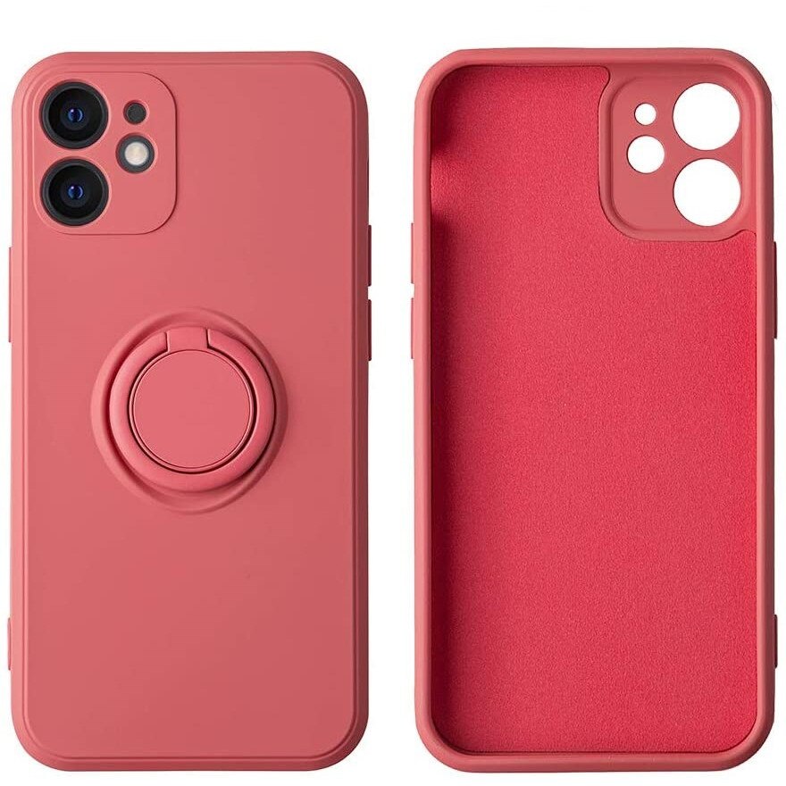 Husa protectie Flippy compatibila cu Apple iPhone 12 Pro Liquid Silicone Ring cu suport rotativ Rosu