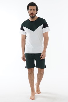 Set Pijama barbati din Bumbac,Enki,verde si alb Set Pijama barbati din Bumbac,Enki,verde si alb