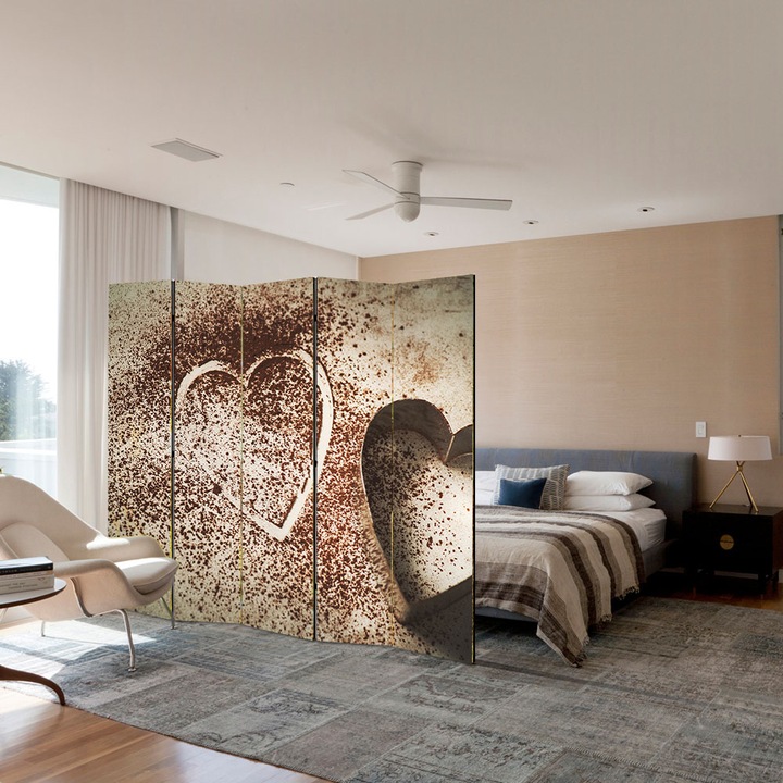 Paravan 5 piese Premium TrueColor, Art Star, Forma de inima pentru decoratiuni, Culinar, Panza pe cadru de lemn, Decoratiuni Moderne pentru Casa, 5 Panouri de 45x150, 225 x 150 cm