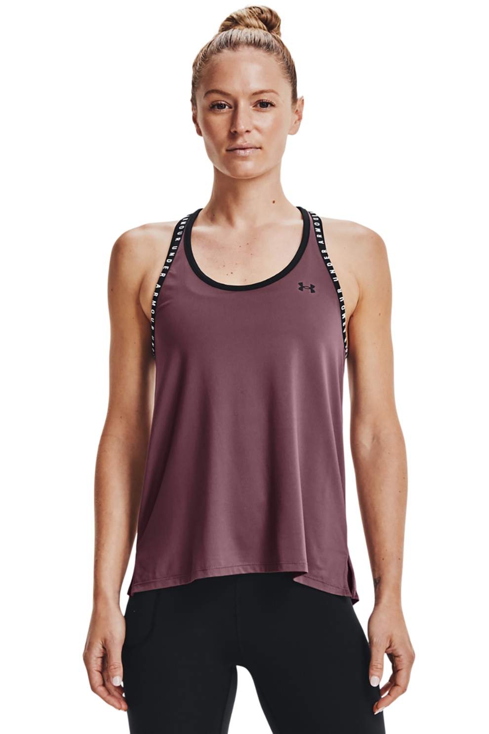 Under Armour, Top cu logo pentru fitness Knockout, Violet prafuit/Negru