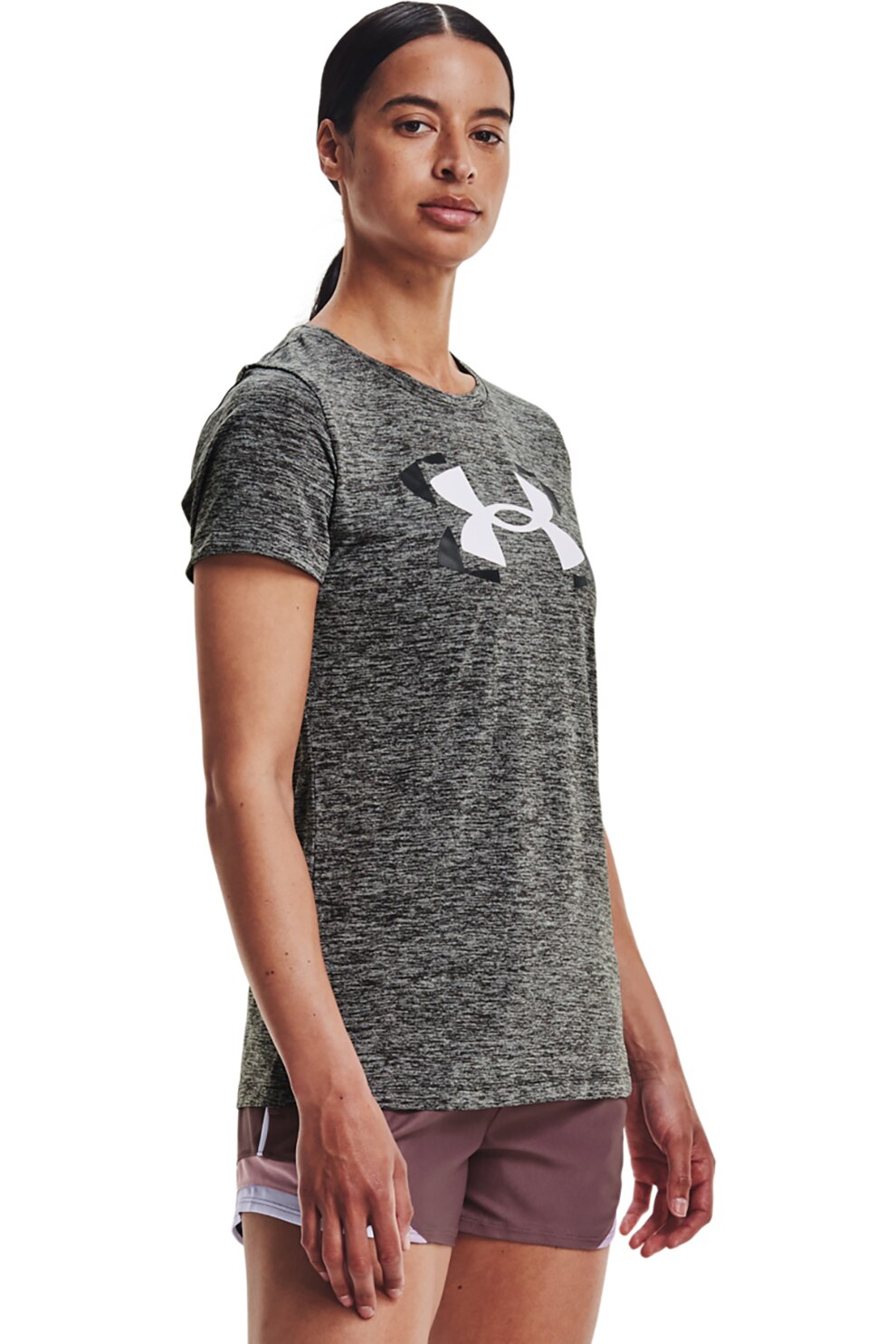 Under Armour, Tricou cu imprimeu logo pentru fitness Tech Twist, Gri/Alb