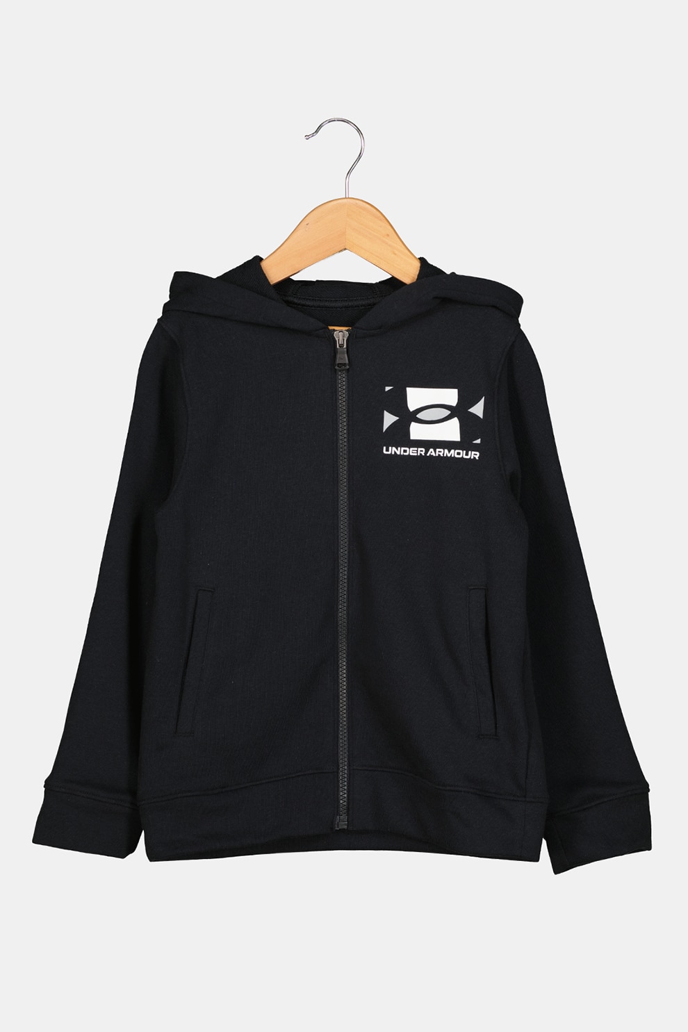 Under Armour, Hanorac cu fermoar si logo pentru antrenament Rival, Negru/Alb