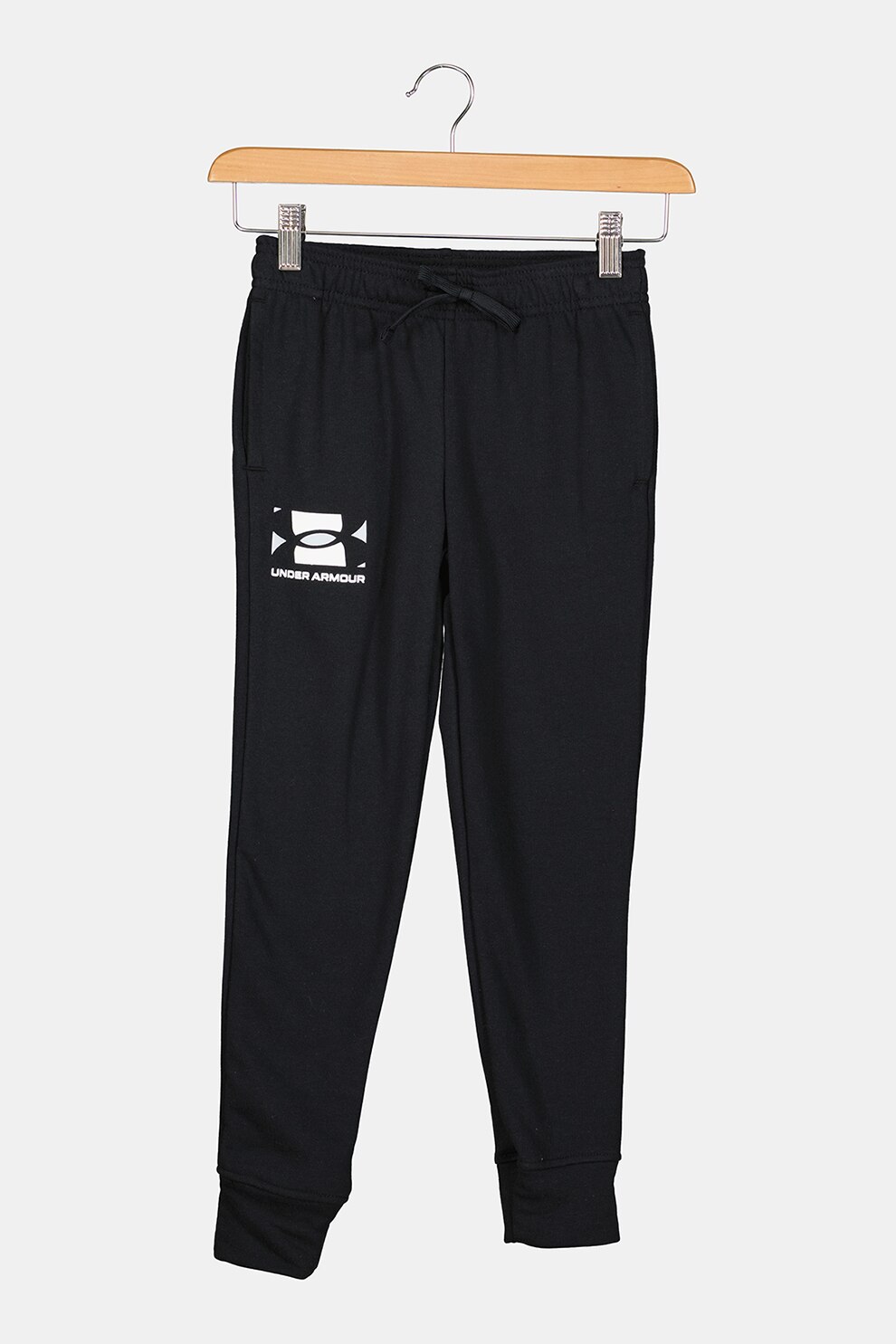 Under Armour, Pantaloni din material terry cu snur de ajustare in talie pentru fitness Rival, Negru