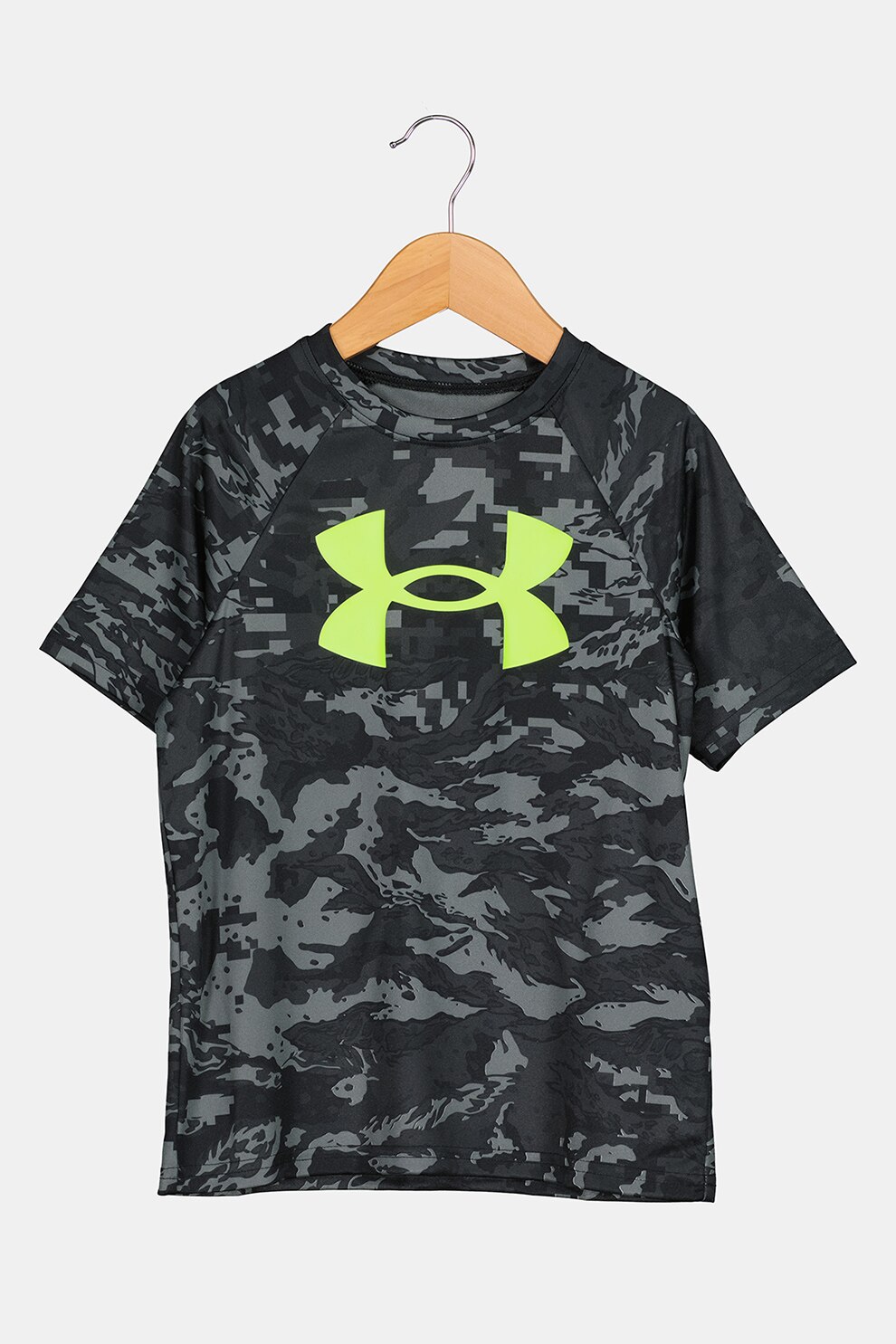 Under Armour, Tricou lejer cu maneci raglan pentru fitness Tech™, Negru/Gri