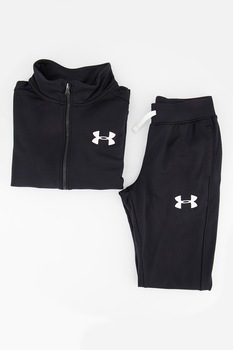 Under Armour, Trening din tricot cu fermoar si logo, pentru fitness, Negru/Alb Under Armour, Trening din tricot cu fermoar si logo, pentru fitness, Negru/Alb