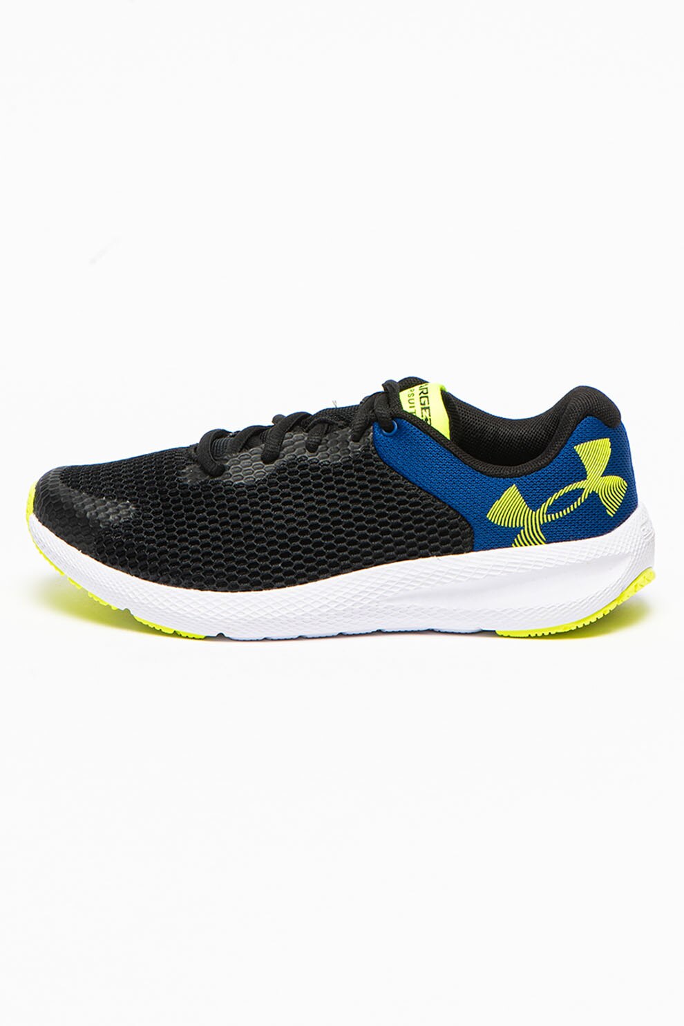 Under Armour, Pantofi cu logo mare, pentru alergare Charged Pursuit 2, Negru/Albastru
