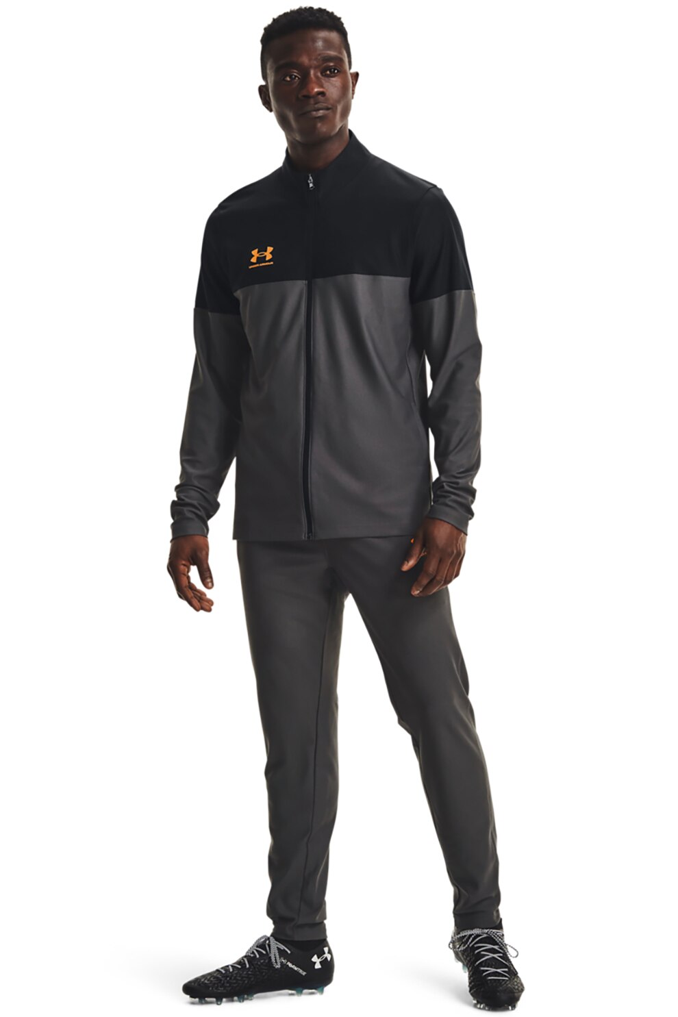 Under Armour, Trening elastic cu imprimeu logo pentru fotbal, gri, oranj persan, negru