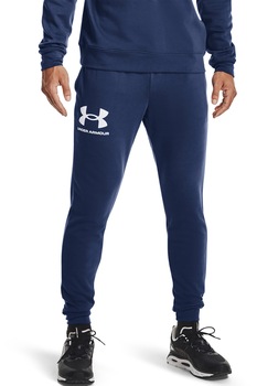 Under Armour, Pantaloni conici pentru fitness Rival, albastru inchis/alb Under Armour, Pantaloni conici pentru fitness Rival, albastru inchis/alb