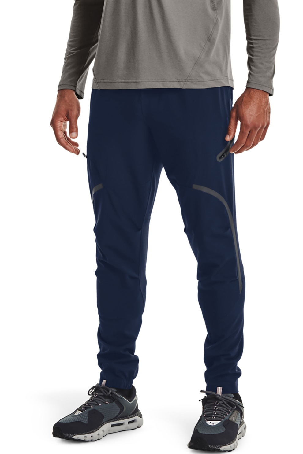 Under Armour, Pantaloni jogger elastici pentru antrenament Unstoppable, Albastru inchis/Gri
