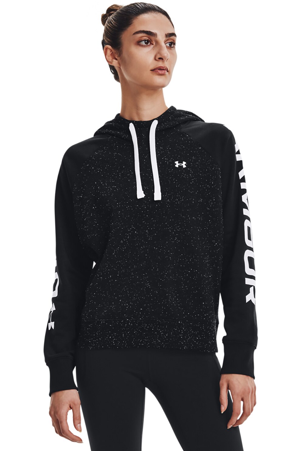 Under Armour, Hanorac lejer din fleece pentru antrenament Rival 1365861, Negru/Alb