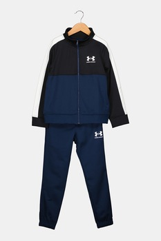 Under Armour, Trening cu fermoar si detalii logo, pentru antrenament, Albastru inchis/Negru Under Armour, Trening cu fermoar si detalii logo, pentru antrenament, Albastru inchis/Negru