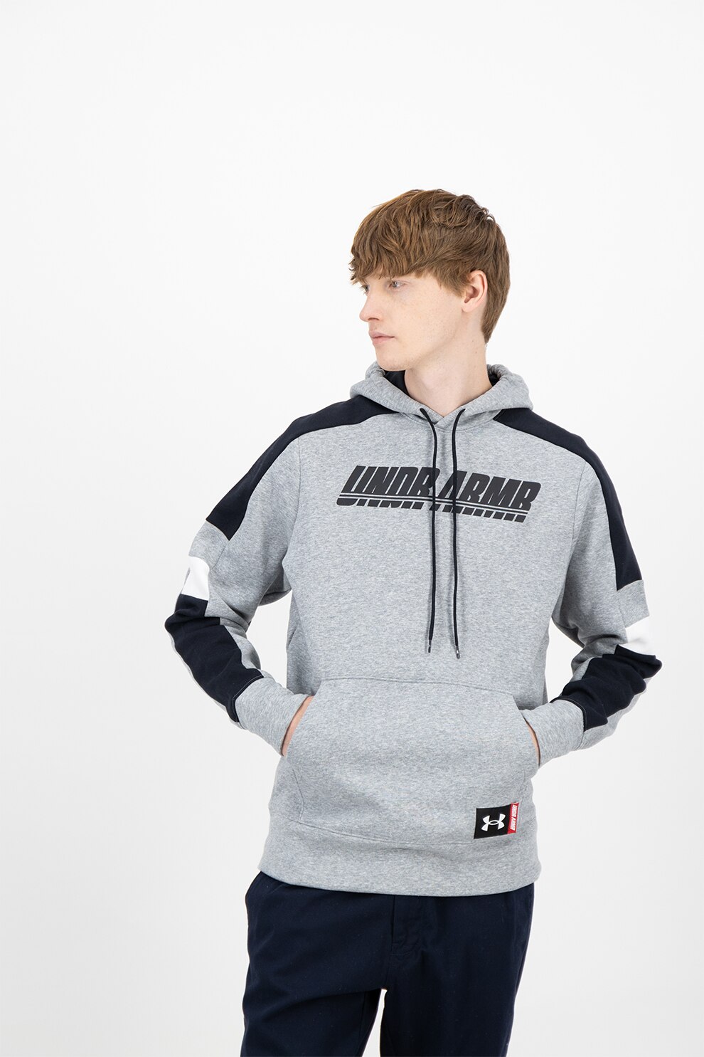 Under Armour, Hanorac cu logo pentru baschet Baseline, Gri melange/Negru
