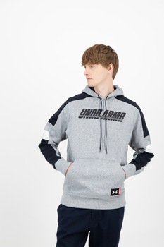 Under Armour, Hanorac cu logo pentru baschet Baseline, Gri melange/Negru Under Armour, Hanorac cu logo pentru baschet Baseline, Gri melange/Negru