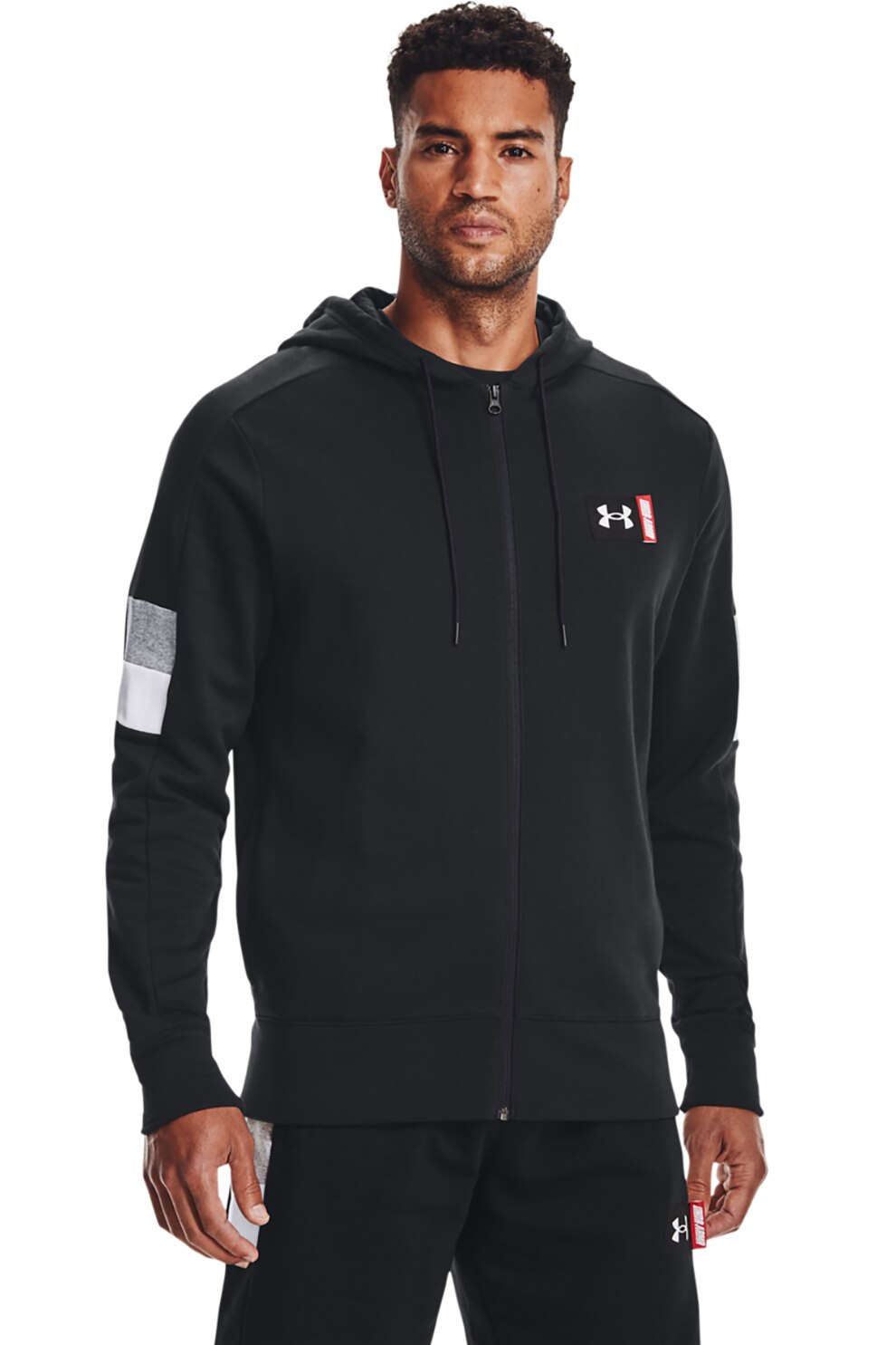 Under Armour, Hanorac cu fermoar pentru baschet Baseline, Negru/Alb, S