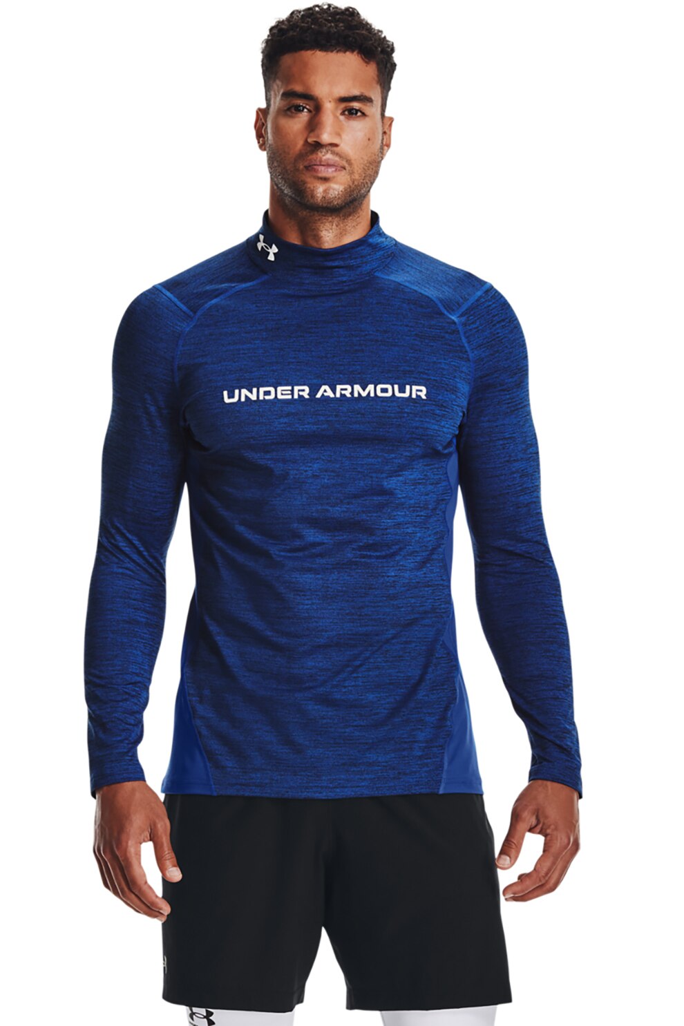 Under Armour, Bluza elastica cu imprimeu logo pentru antrenament, Albastru royal/Alb