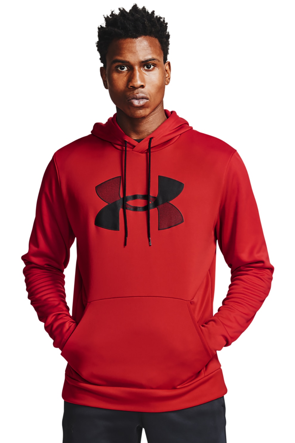 Under Armour, Hanorac cu imprimeu logo si buzunar kangaroo pentru fitness, Rosu caramiziu/Negru
