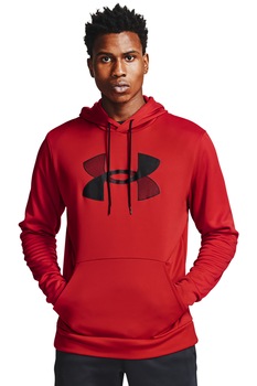 Under Armour, Hanorac cu imprimeu logo si buzunar kangaroo pentru fitness, Rosu caramiziu/Negru Under Armour, Hanorac cu imprimeu logo si buzunar kangaroo pentru fitness, Rosu caramiziu/Negru