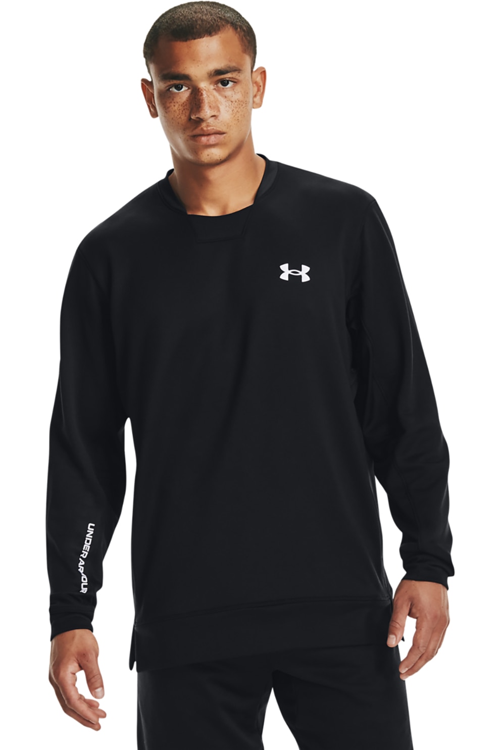 Under Armour, Bluza sport cu decolteu rotund, pentru fitness, Negru/Alb