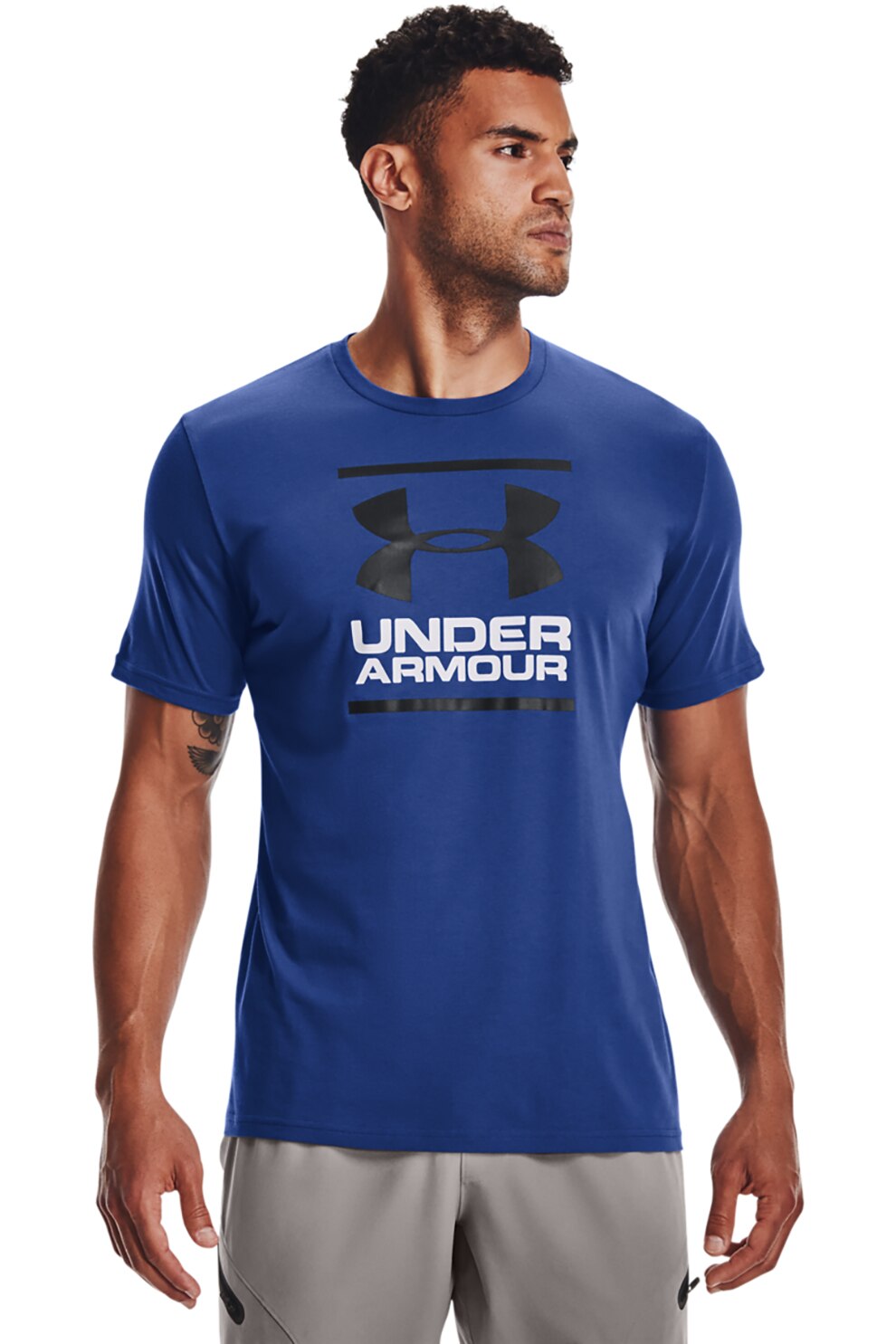 Under Armour, Tricou cu logo pentru fitness GL Foundation, Albastru inchis/Alb/Negru
