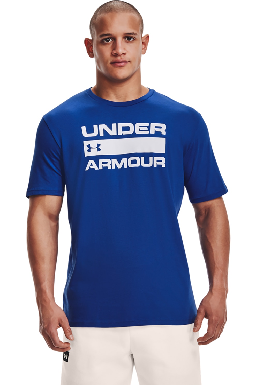 Under Armour, Tricou cu imprimeu pentru antrenament Team Issue Wordmark, Albastru royal/Alb