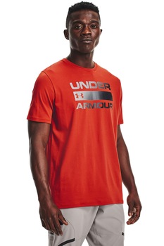 Under Armour, Tricou cu imprimeu pentru antrenament Team Issue Wordmark, Rosu caramiziu/Gri Under Armour, Tricou cu imprimeu pentru antrenament Team Issue Wordmark, Rosu caramiziu/Gri