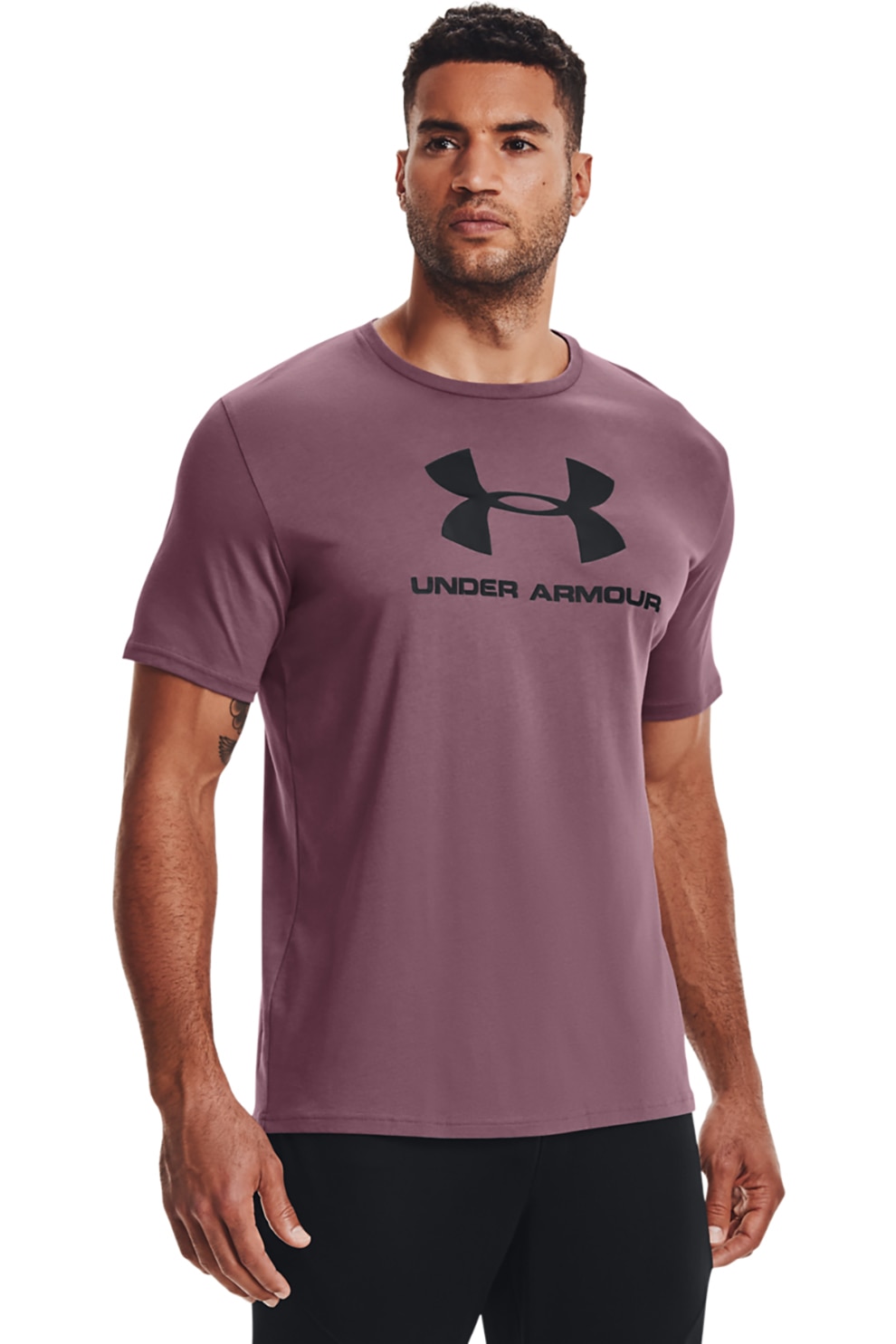 Under Armour, Tricou cu imprimeu, pentru antrenament Sportstyle, Violet prafuit/Negru
