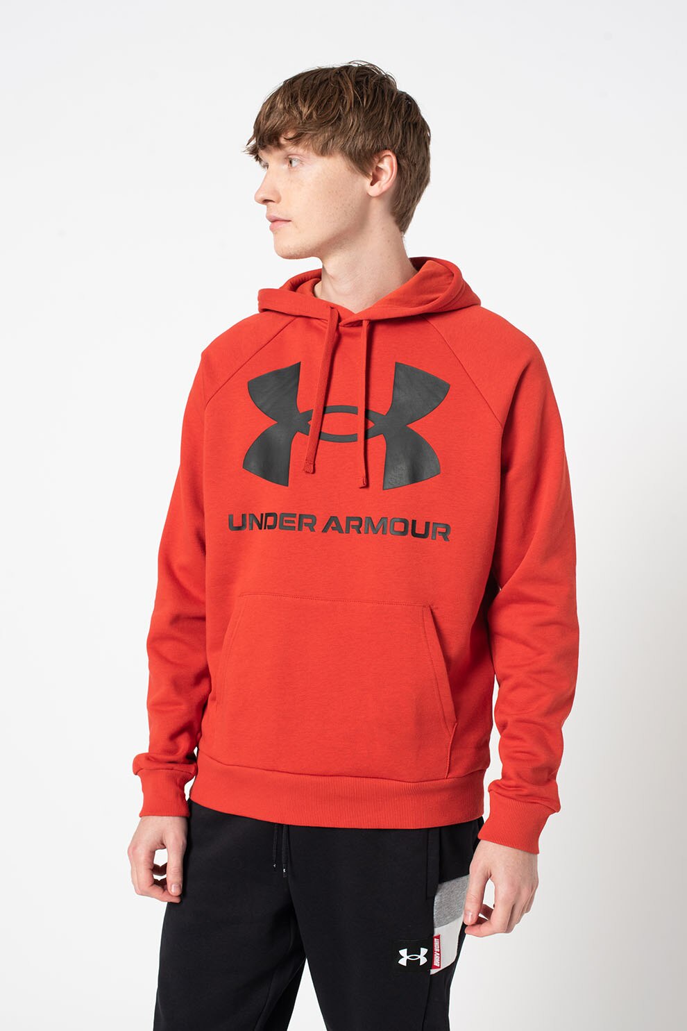 Under Armour, Hanorac cu imprimeu logo si maneci raglan pentru fitness Rival, Rosu vermilion