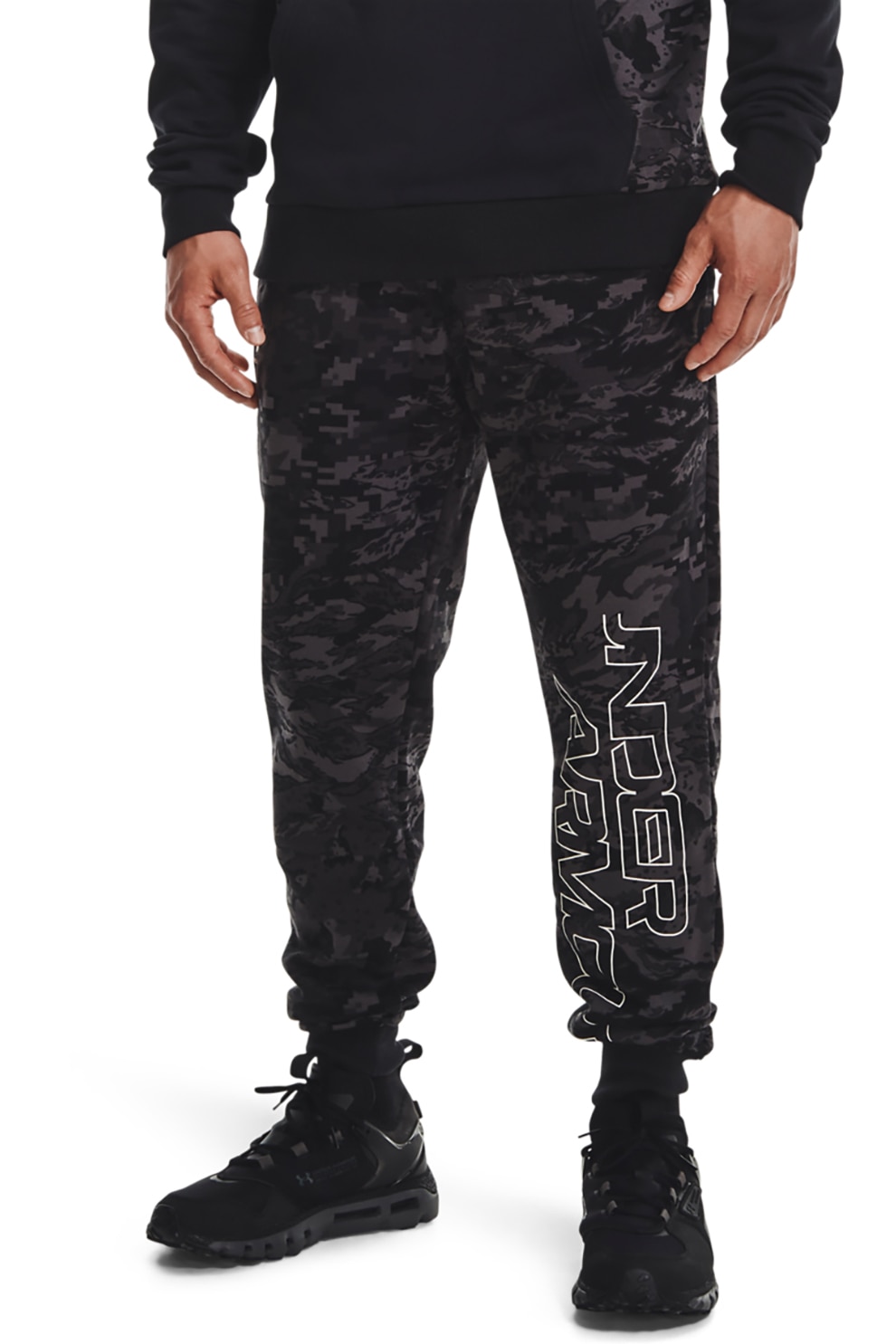 Under Armour, Pantaloni cu talie elastica, pentru fitness Rival, Negru/Gri