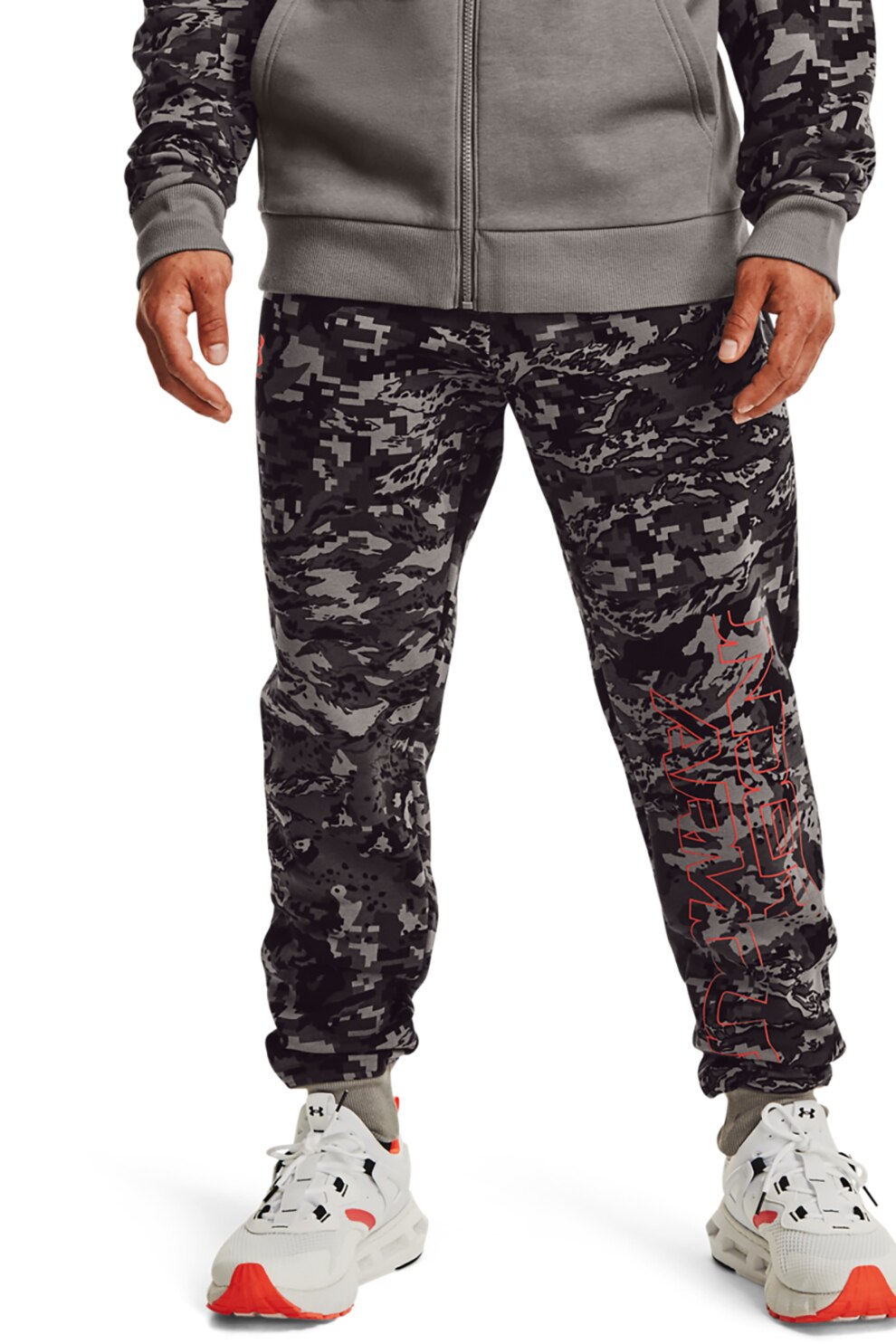 Under Armour, Pantaloni cu talie elastica, pentru fitness Rival, Gri/Portocaliu