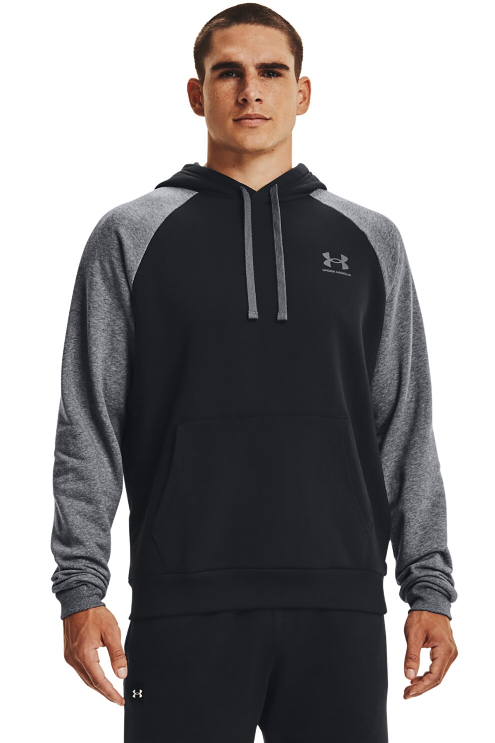 Under Armour, Hanorac cu logo, pentru fitness Rival, Negru/Gri