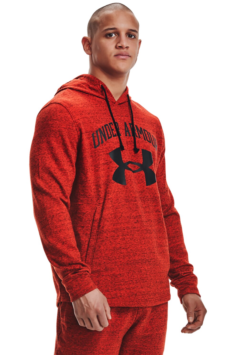 Under Armour, Hanorac cu snur si logo Rival, Rosu caramiziu/Negru