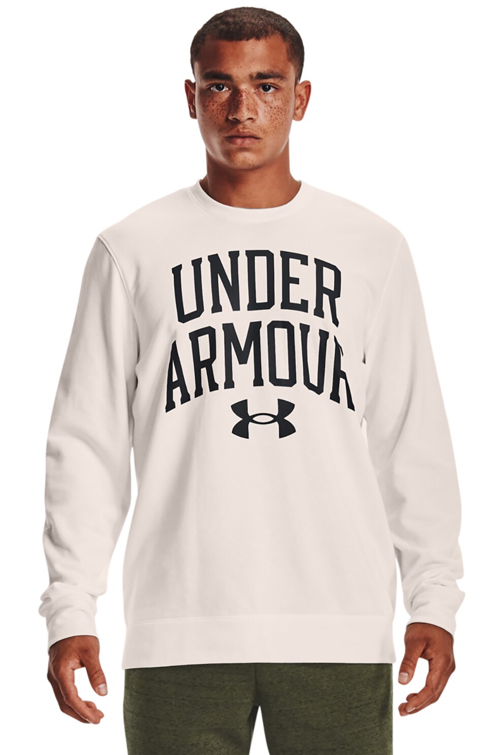 Under Armour, Bluza din material terry cu decolteu la baza gatului pentru antrenament Rival, Alb/Negru