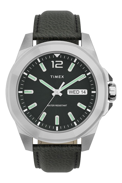 Timex, Часовник Dress с кожена каишка, Тъмнозелен