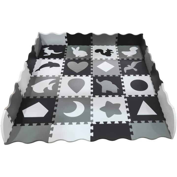 Nagy habszőnyeg kerítéssel és puzzle formákkal