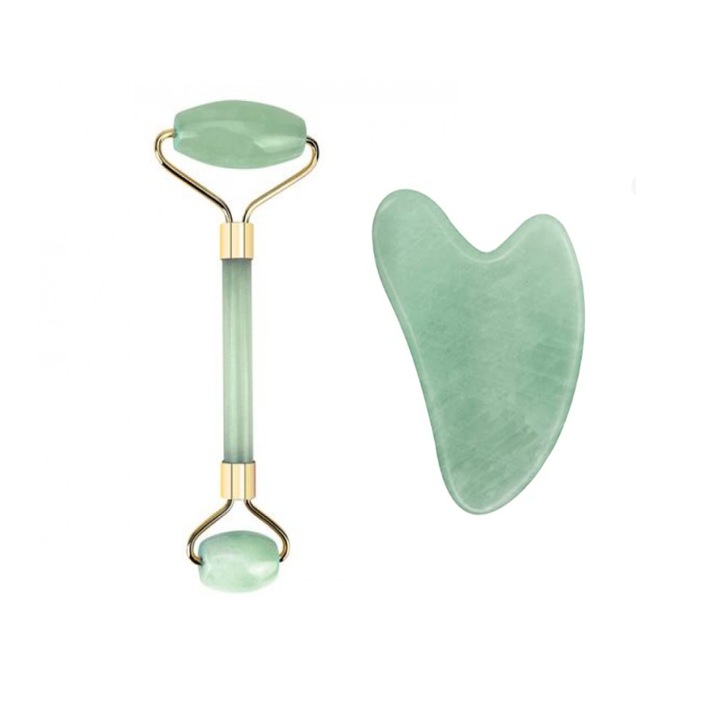 Set Dispozitive pentru Masaj, Rola si Piatra Gua Sha, Aventurin