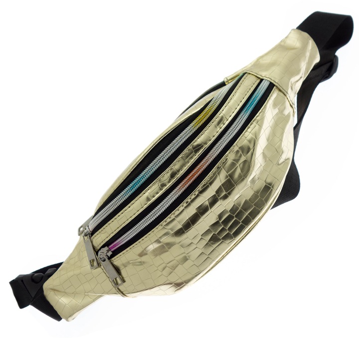 Чанта за през рамо, Дамска, Boutiquecochet, от екологична кожа, Златна, десен на алигатор - BRS365