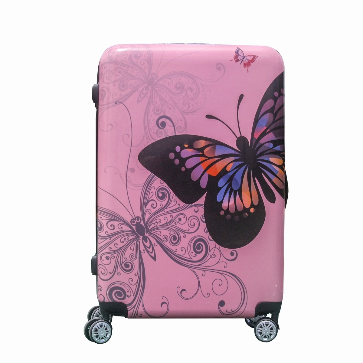 Troler pentru Calatorie din ABS si policarbonat, 75x27x48cm, Fluturas Roz