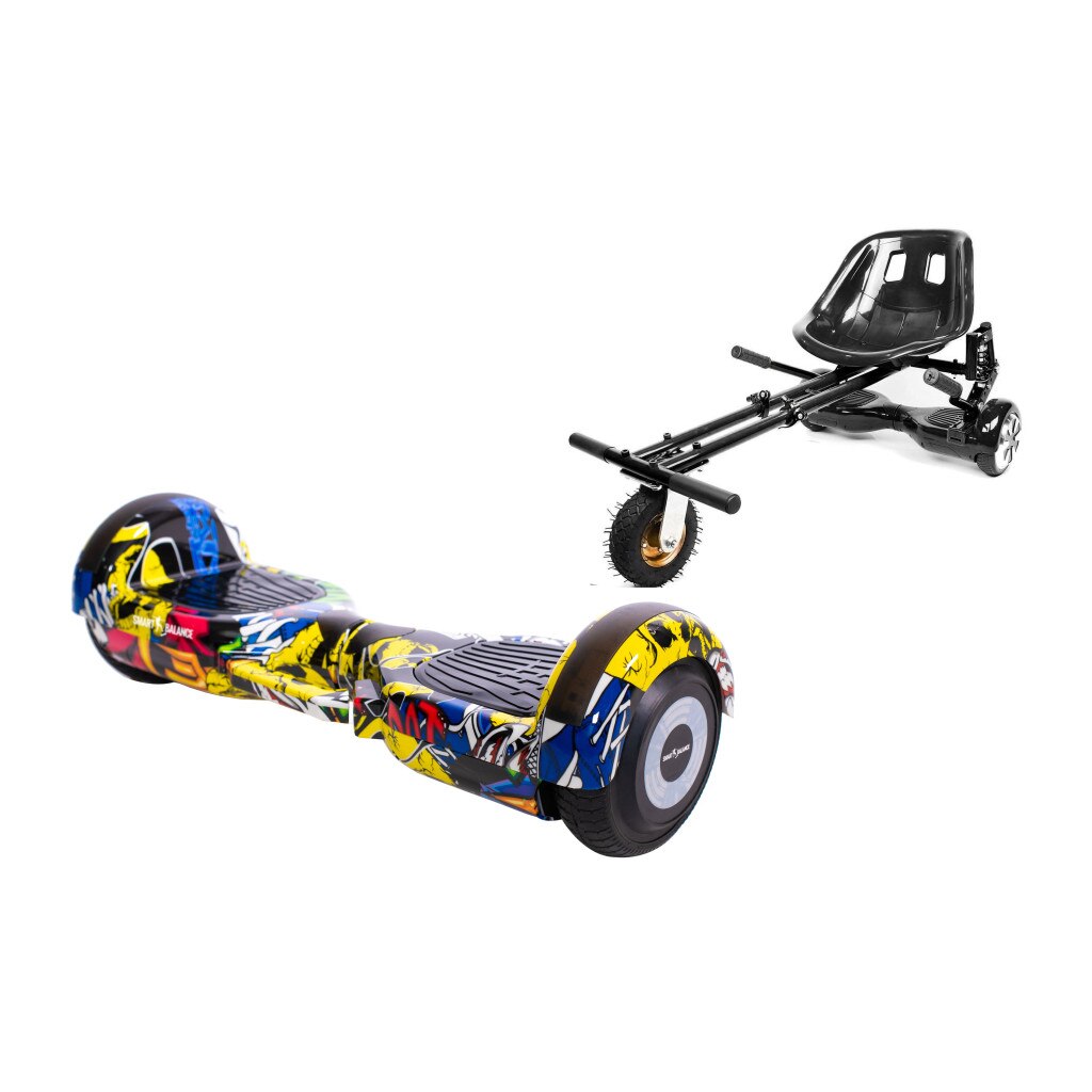 Pachet Smart Balance™, Hoverboard Regular HipHop cu maner + Hoverseat cu Suspensii, roti 6.5 inch Bluetooth, baterie celule Samsung, Boxe incorporate, AutoBalans, Geanta de transport, putere 700W, led-uri