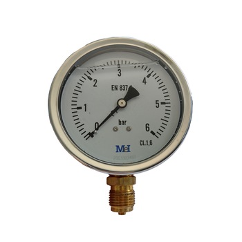 Manometru 0-6 bari, diametru 100mm, carcasa inox cu glicerina (antivibratii), radial (montare pe verticala) Manometru 0-6 bari, diametru 100mm, carcasa inox cu glicerina (antivibratii), radial (montare pe verticala)