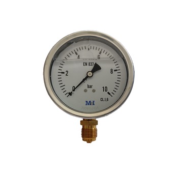 Manometru 0-10 bari, diametru 63mm, carcasa inox cu glicerina (antivibratii), radial (montare pe verticala) Manometru 0-10 bari, diametru 63mm, carcasa inox cu glicerina (antivibratii), radial (montare pe verticala)