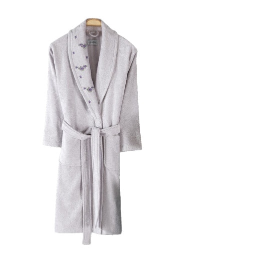 Halat de baie bambus 100% cu broderie, Bahar Home, marime S, Little Rose Lila Deschis (Hazelnut)