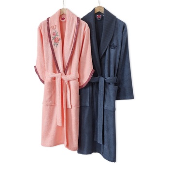 Set 2 halate de baie si 3 prosoape,smart,cotton box,roz somon/indigo Set 2 halate de baie si 3 prosoape,smart,cotton box,roz somon/indigo