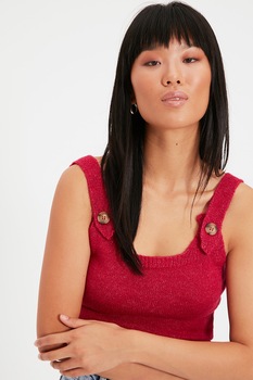 Trendyol, Set de cardigan tricotat fin si top crop - 2 piese, Rosu inchis Trendyol, Set de cardigan tricotat fin si top crop - 2 piese, Rosu inchis