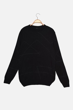 Trendyol, Pulover slim fit cu decolteu la baza gatului si garnituri contrastante, Bleumarin inchis, M Trendyol, Pulover slim fit cu decolteu la baza gatului si garnituri contrastante, Bleumarin inchis, M