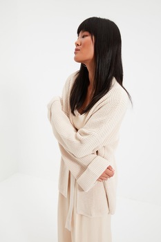 Trendyol, Cardigan cu umeri cazuti, Crem, L Trendyol, Cardigan cu umeri cazuti, Crem, L