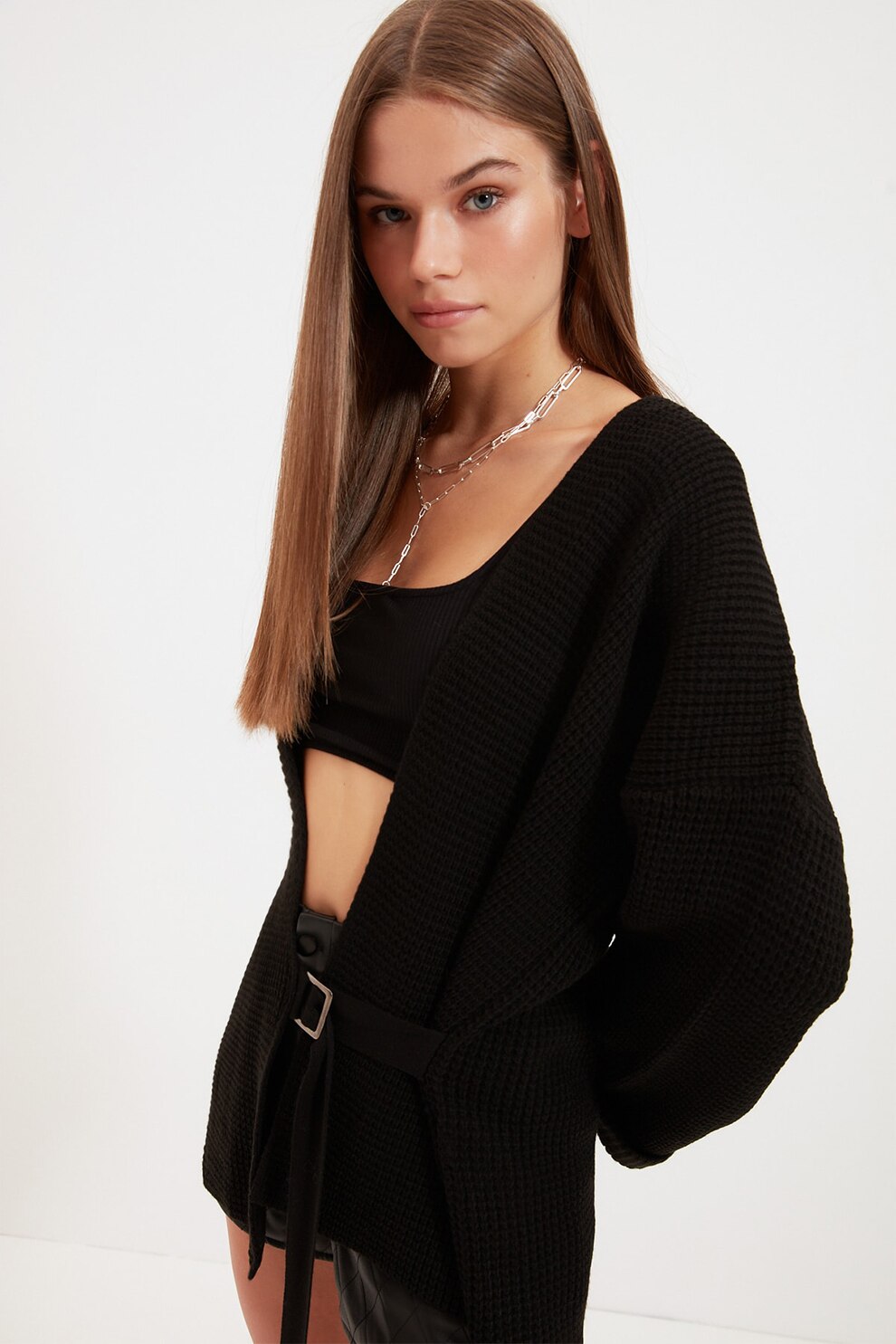 Trendyol, Cardigan cu umeri cazuti, Negru