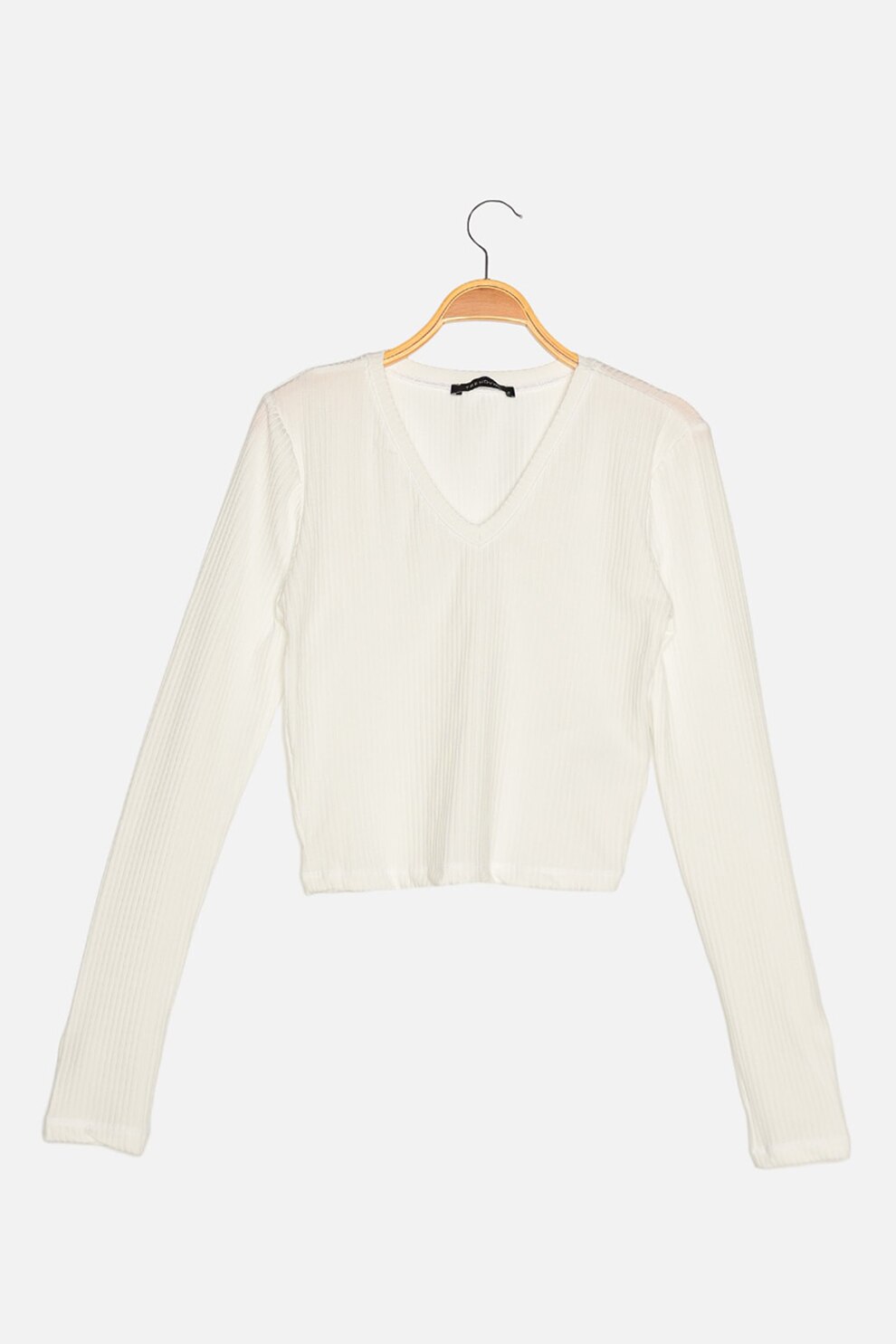 Trendyol, Bluza cu decolteu in V si aspect striat, Alb