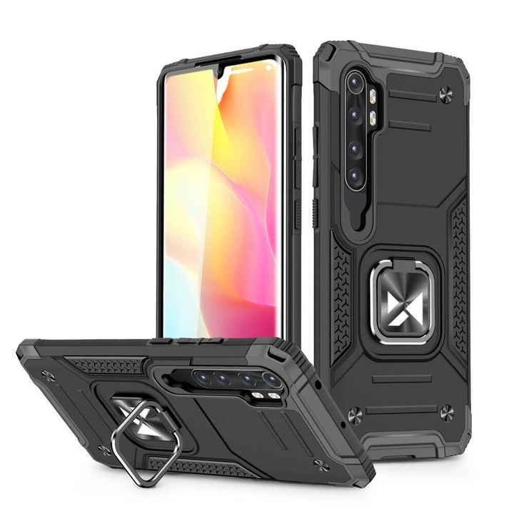 Xiaomi Mi Note 10 / Mi Note 10 Pro / Mi CC9 Pro kompatibilis tok, gyűrűs páncélos tok állvány, Wozinsky, fekete