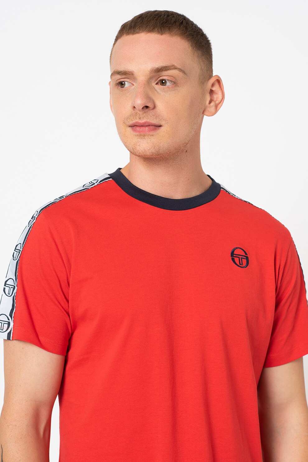 Sergio Tacchini, Tricou de bumbac cu benzi logo Dahoma, Rosu/Alb/Bleumarin